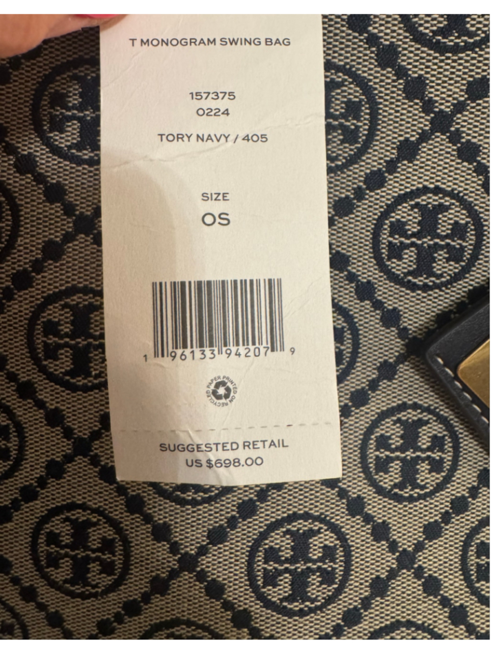 NWT Tory Burch T Monogram Swing Bag Navy Jacquard Top Handle Satchel - Picture 4 of 16
